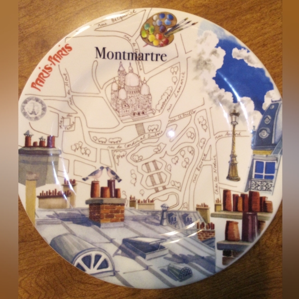 Gien France Set Of Two Dessert Plates- Paris Collection: Opera And Montmartre